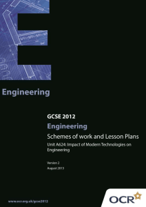 Unit A624 - Impact of modern technologies on engineering - Sample scheme of work and lesson plan booklet (DOC, 1MB) Updated 19/09/2013