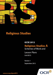 Unit B572 - Christianity 2 - Worship, community and family, sacred writings - Sample scheme of work and lesson plan booklet (DOC, 430KB)