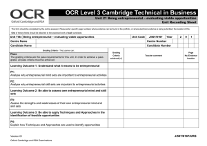 Unit 21 - Unit recording sheet - Being entrepreneurial - evaluating viable opportunities (DOC, 148KB)