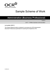 Level 2 - Unit 07 - Written business communication - Sample scheme of work (DOC, 492KB)