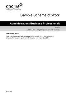 Level 3 - Unit 15 - Producing complex business documents - Sample scheme of work (DOC, 497KB)