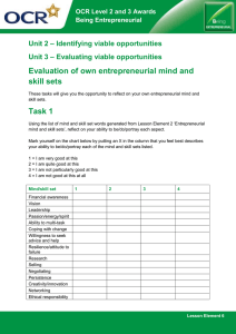 Evaluation of own entrepreneurial mind and skill sets Task 1