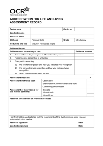ACCREDITATION FOR LIFE AND LIVING ASSESSMENT RECORD