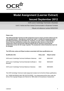Level 2 - Unit 6 - Model assignment - Learner extract (DOC, 234KB) Updated 13/07/2012