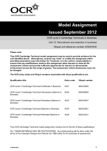 Level 3 - Unit 12 - Recruitment and selection in business - Model assignment (DOC, 329KB) Updated 13/07/2012