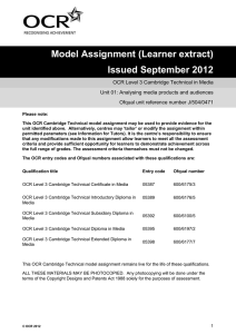 Level 3 - Unit 01 - Analysing media products and audiences - Model assignment - Learner extract (DOC, 1MB) New