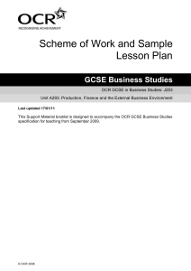 Unit A293 - Production, finance and the external business environment - Scheme of work and lesson plan booklet (DOC, 499KB)