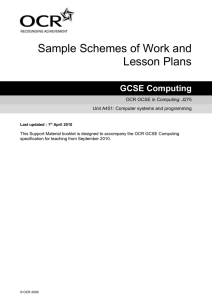 Unit A451 - Computer systems and programming - Sample scheme of work and lesson plan booklet (DOC, 711KB)