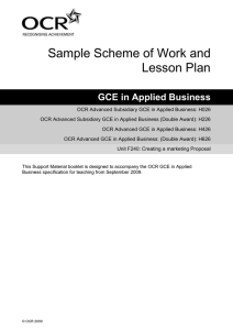 Unit F240 - Creating a marketing proposal - Sample scheme of work and lesson plan (DOC, 584KB)