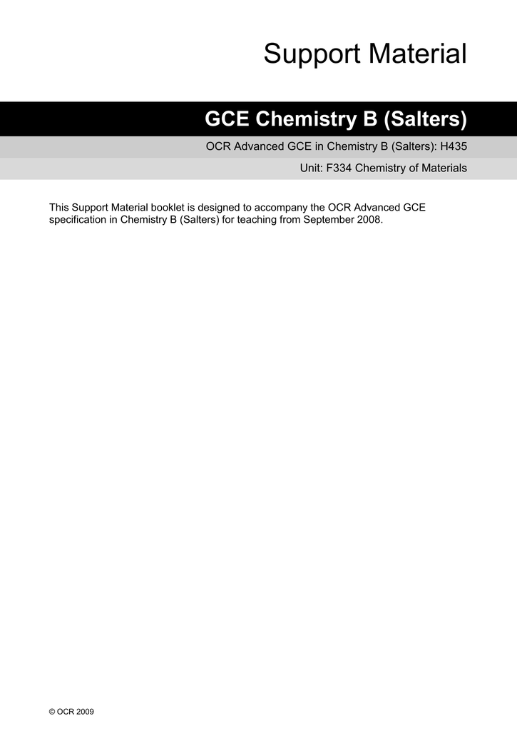 Salters chemistry coursework mark scheme