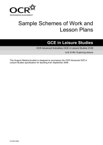 Sample Schemes of Work and Lesson Plans GCE in Leisure Studies