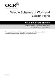 Unit G185 - Leisure in the outdoors - Sample scheme of work and lesson plan booklet (DOC, 425KB)