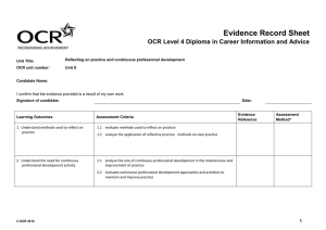 Level 4 - Unit 02 - Reflecting on practice and continuous professional development - Evidence record sheet (DOC, 121KB)