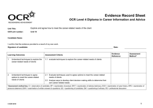 Level 4 - Unit 10 - Explore and agree how to meet the career-related needs of the client - Evidence record sheet (DOC, 116KB)
