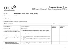 Level 4 - Unit 13 - Assist clients to apply for learning and work - Evidence record sheet (DOC, 115KB)