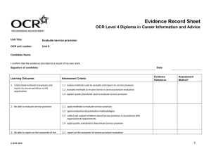 Level 4 - Unit 23 - Evaluate service provision - Evidence record sheet (DOC, 118KB)