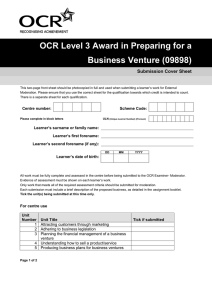 OCR Level 3 Award in Preparing for a  Business Venture (09898)