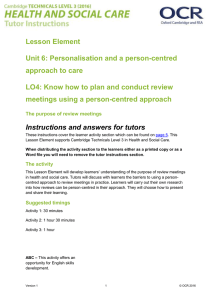 Lesson Element Unit 6: Personalisation and a person-centred approach to care