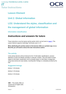 Lesson Element Unit 2: Global information LO2: Understand the styles, classification and