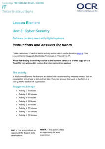 Lesson Element Unit 3: Cyber Security Instructions and answers for tutors