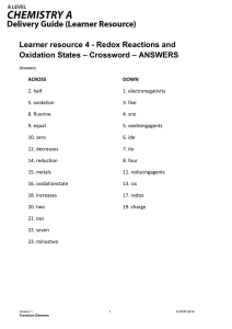 Teacher resource 4 - Redox reactions and oxidation states – Crossword