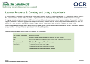 Learner Resource 9: Creating and Using a Hypothesis