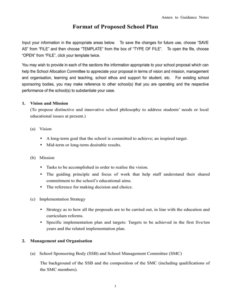 Format Of Proposed School Plan