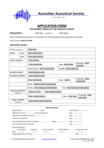 APPLICATION FORM Australian Acoustical Society  FOR MEMBER, GRADUATE AND ASSOCIATE GRADES