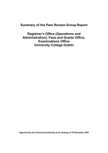 Summary of the Peer Review Group Report Registrar’s Office (Operations and