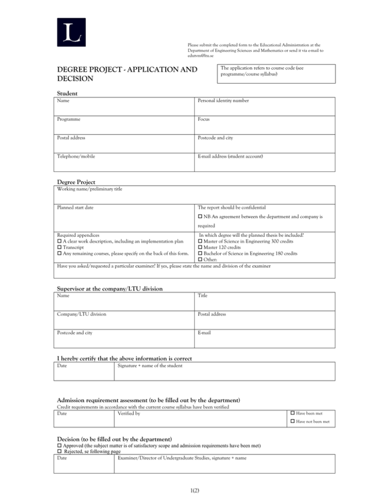 Application Form And Decision