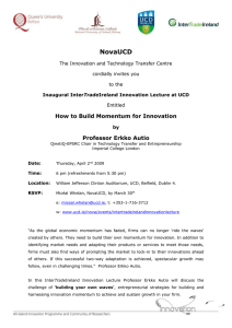 Invitation to Inaugural InterTradeIreland Innovation Lecture at UCD