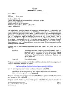 FORM A TRANSMITTAL LETTER PROPOSER:____________________________________________ QS Date: