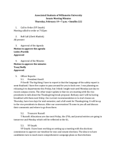 Associated Students of Willamette University Senate Meeting Minutes