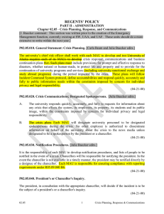 Regents Policy 02-05 Crisis Planning, Response, and Communications