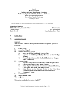 Agenda Wednesday, September 19, 2007; *8:00 a.m. – 10:00 a.m.