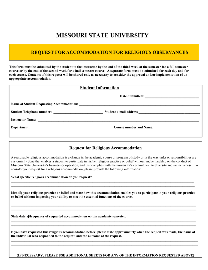 Religious Accommodation Request Form