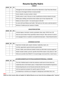 Resume Checklist and quality Rubric