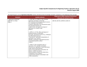 Subject Specific Competencies for Beginning Teachers: Agriculture (9-12) Revised: August 2008 Standard