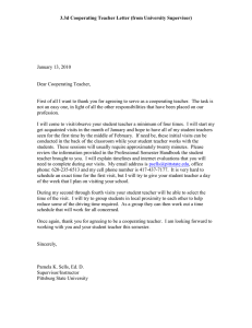 3.3d Cooperating Teacher Letter (from University Supervisor)  January 13, 2010