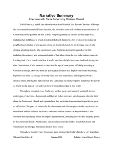 Narrative Summary Interview with Carla Roberts by Chelsea Carroll