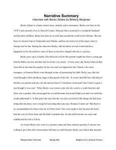 Narrative Summary Interview with Becky Zellars by Brittany Bergman