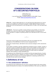 Considerations on Risk of A Securities Portfolio