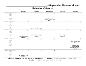 September Homework Calendar