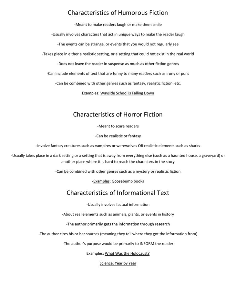 Characteristics Of Humorous Fiction