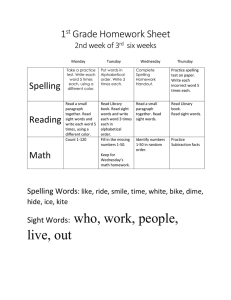 1st Grade Homework 3rd six weeks- week 2