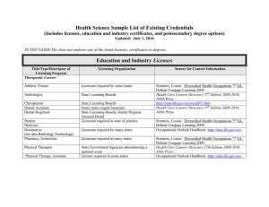 Health Science Sample List of Existing Credentials Licenses