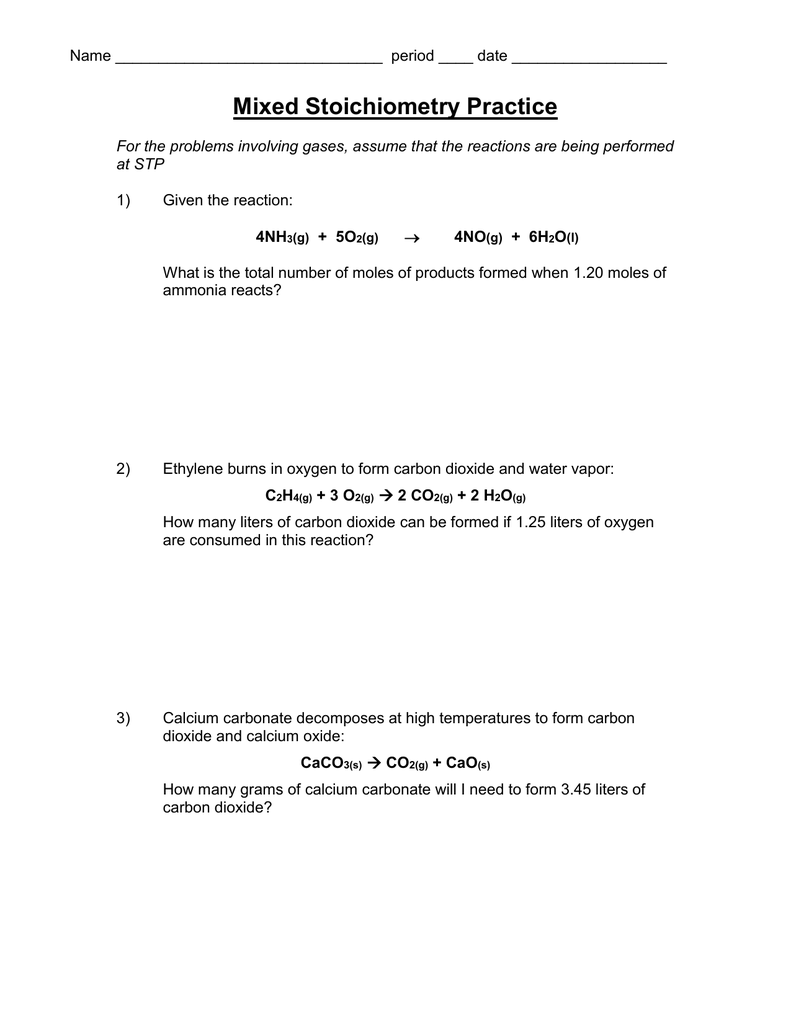 Mixed Mole stoichiometry worksheet