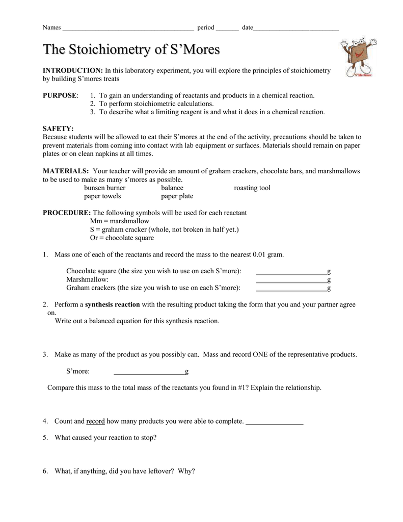 S'mores Stoichiometry Lab Answer Key : Activity Smore ...