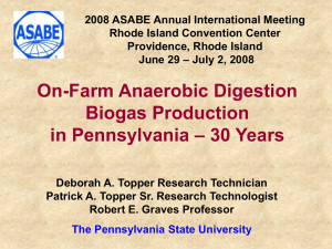 On-farm Anaerobic Digestion Biogass Production in Pennsylvania - 30 Years