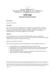 ECO 3360 Entrepreneurial Economics MASTER SYLLABUS